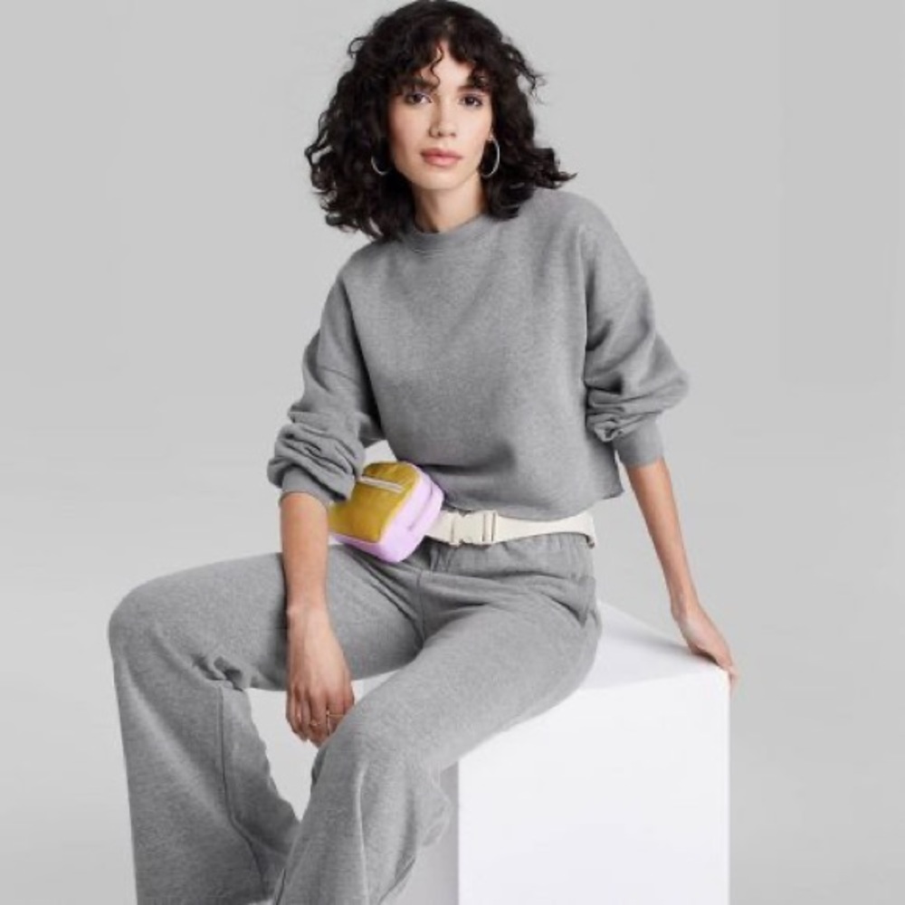 🧡 Cropped Sweatshirt Wild Fable Target Gray - Picture 1 of 3